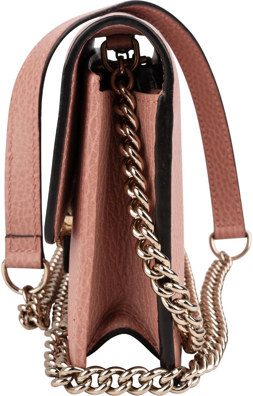 Gucci Leather Interlocking GG Wallet On Chain Crossbody Bag Roze
