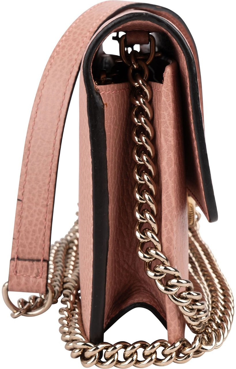 Gucci Leather Interlocking GG Wallet On Chain Crossbody Bag Roze