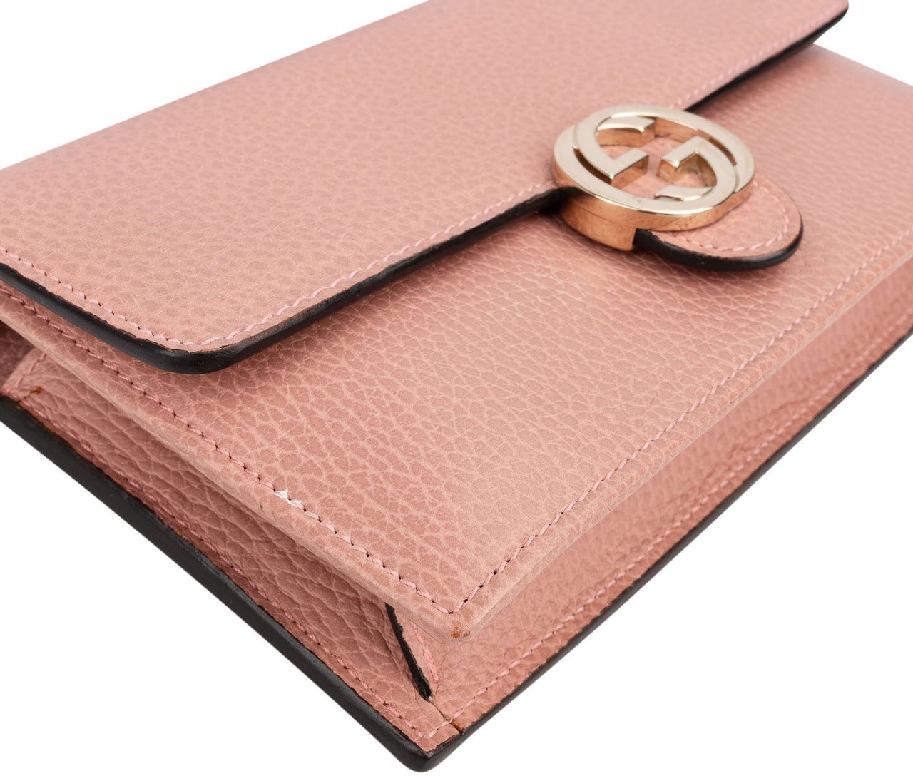 Gucci Leather Interlocking GG Wallet On Chain Crossbody Bag Roze