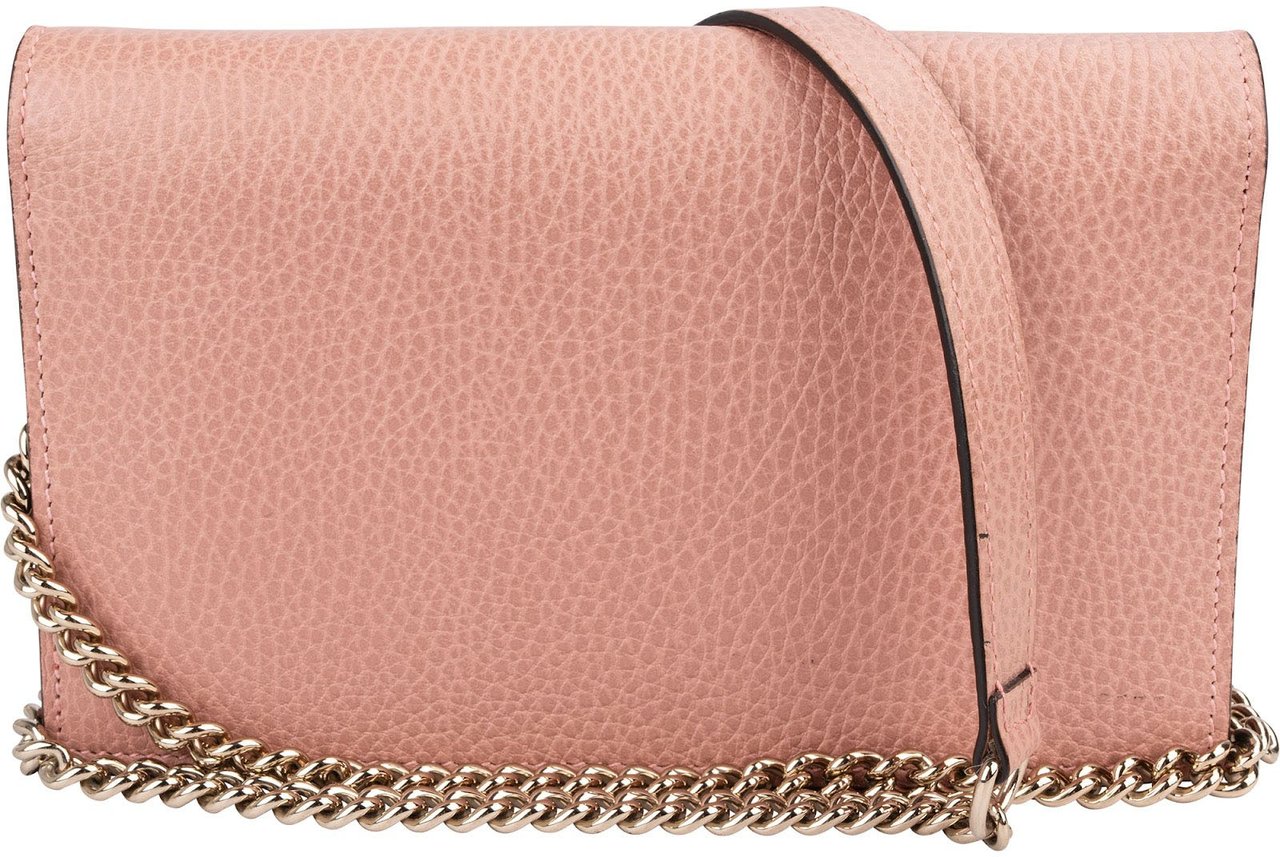Gucci Leather Interlocking GG Wallet On Chain Crossbody Bag Roze