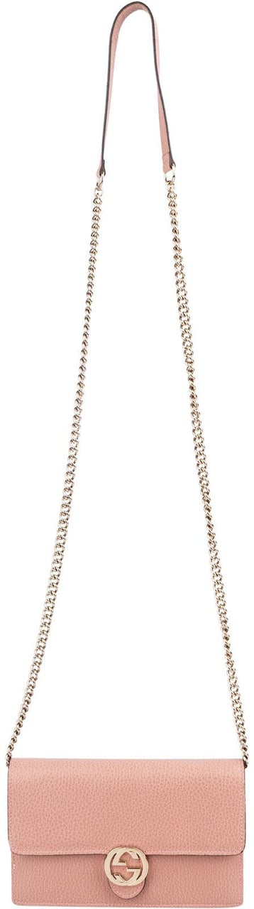 Gucci Leather Interlocking GG Wallet On Chain Crossbody Bag Roze