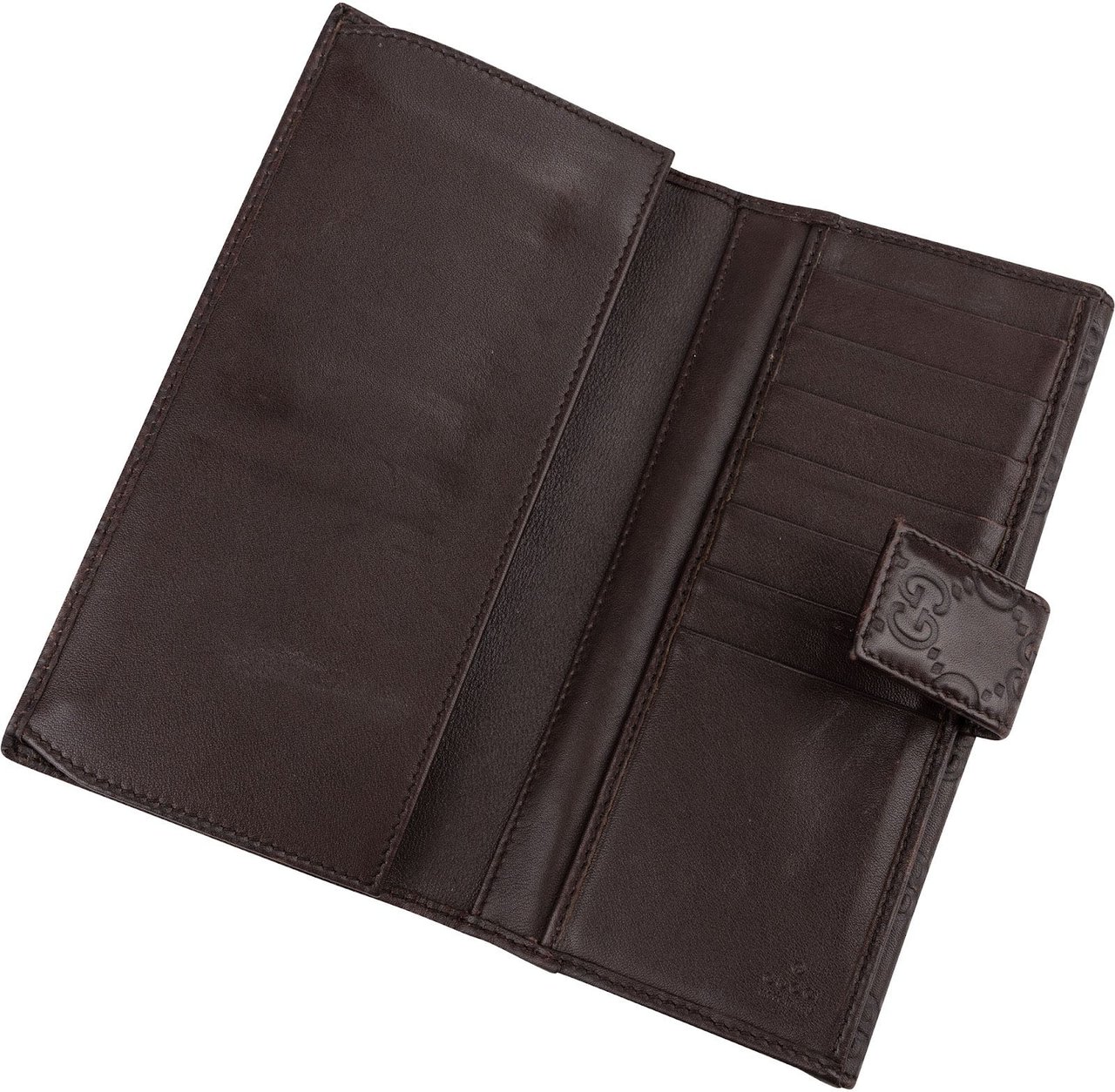 Gucci Guccissima Leather Metal Bar Continental Wallet Bruin