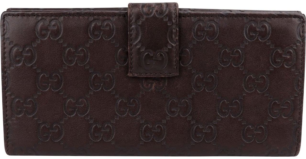 Gucci Guccissima Leather Metal Bar Continental Wallet Bruin