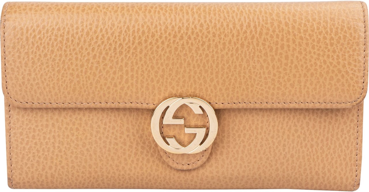 Gucci Pebbled Leather Interlocking GG Wallet Beige