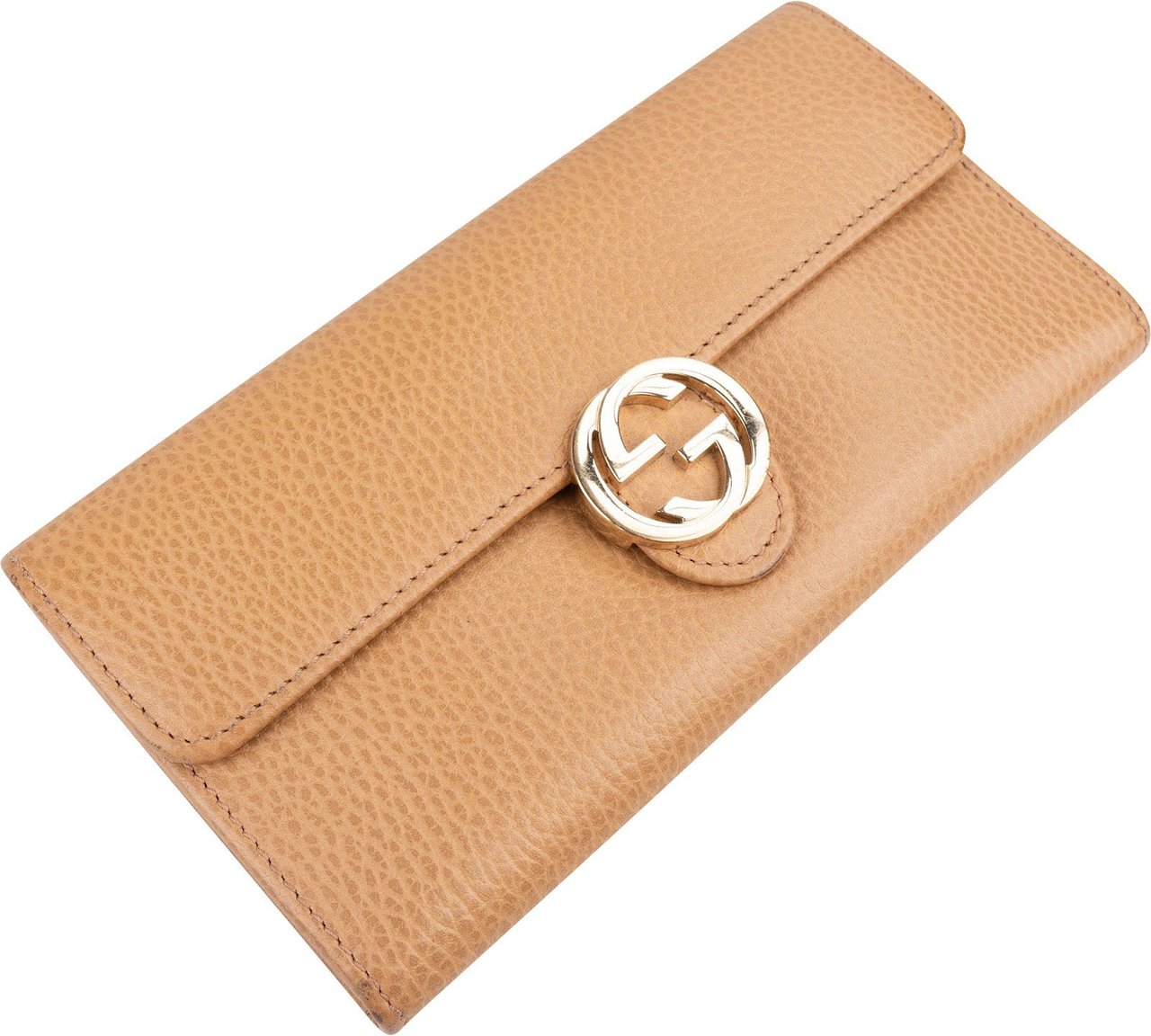 Gucci Pebbled Leather Interlocking GG Wallet Beige