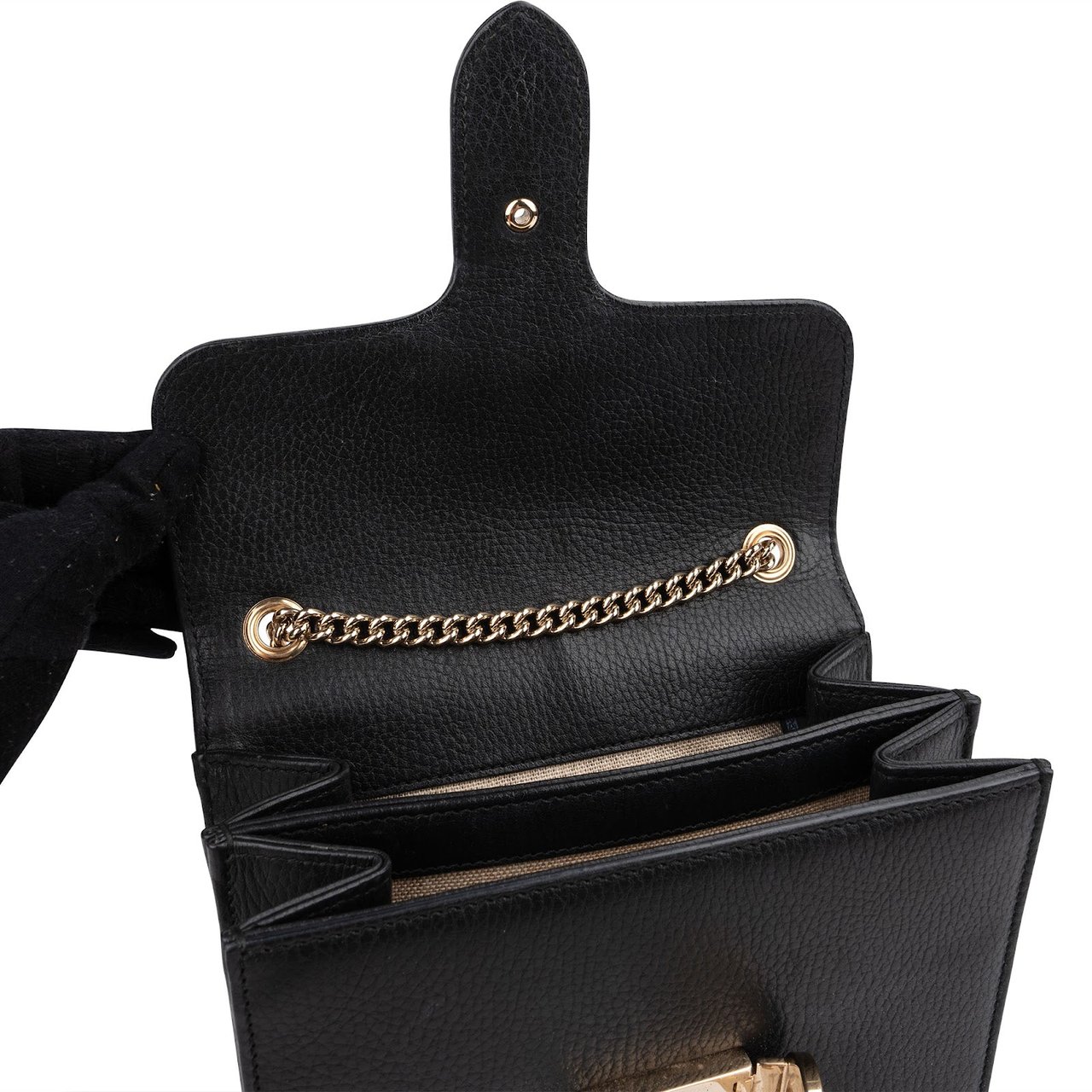 Gucci Pebbled Leather Interlocking GG Flap Crossbody Bag Zwart