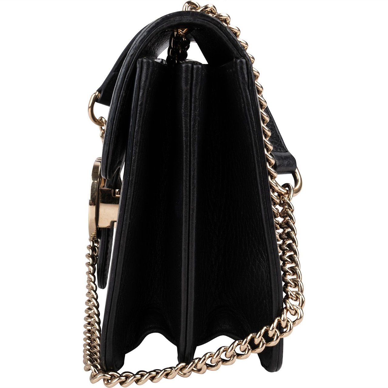 Gucci Pebbled Leather Interlocking GG Flap Crossbody Bag Zwart