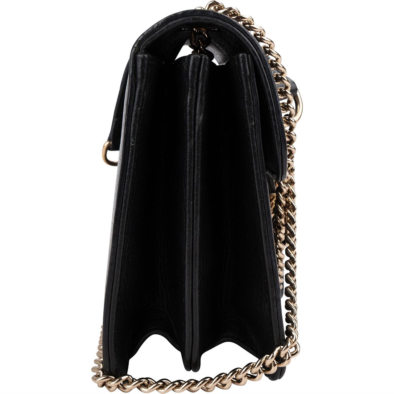 Gucci Pebbled Leather Interlocking GG Flap Crossbody Bag Zwart