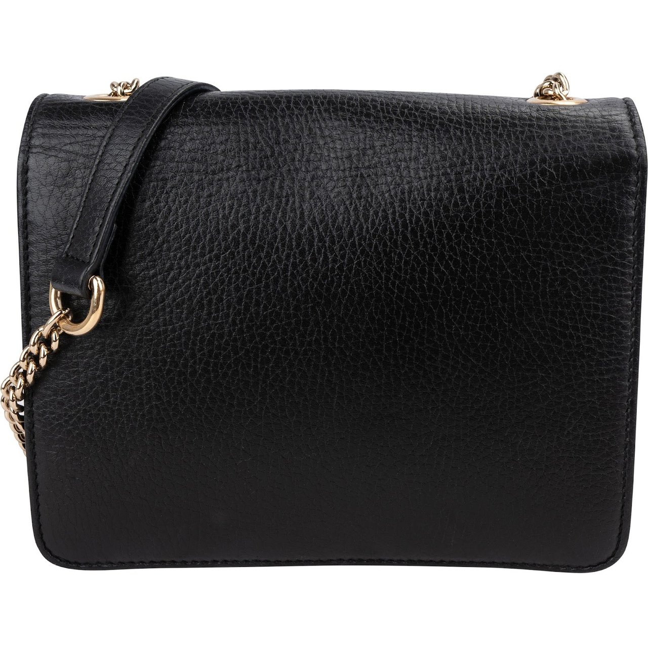 Gucci Pebbled Leather Interlocking GG Flap Crossbody Bag Zwart