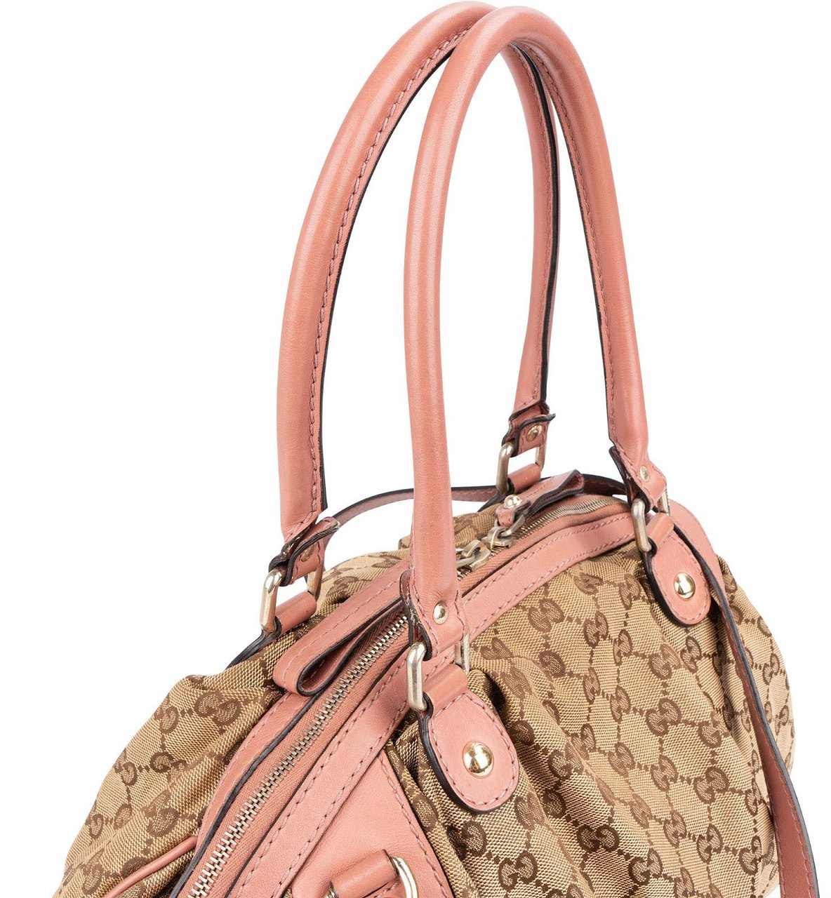 Gucci Monogram GG Canvas Pink Leather Sukey Shoulder Bag Beige
