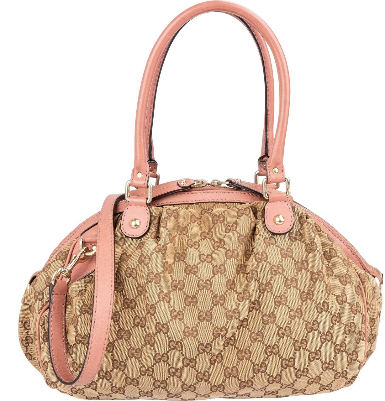 Gucci Monogram GG Canvas Pink Leather Sukey Shoulder Bag Beige