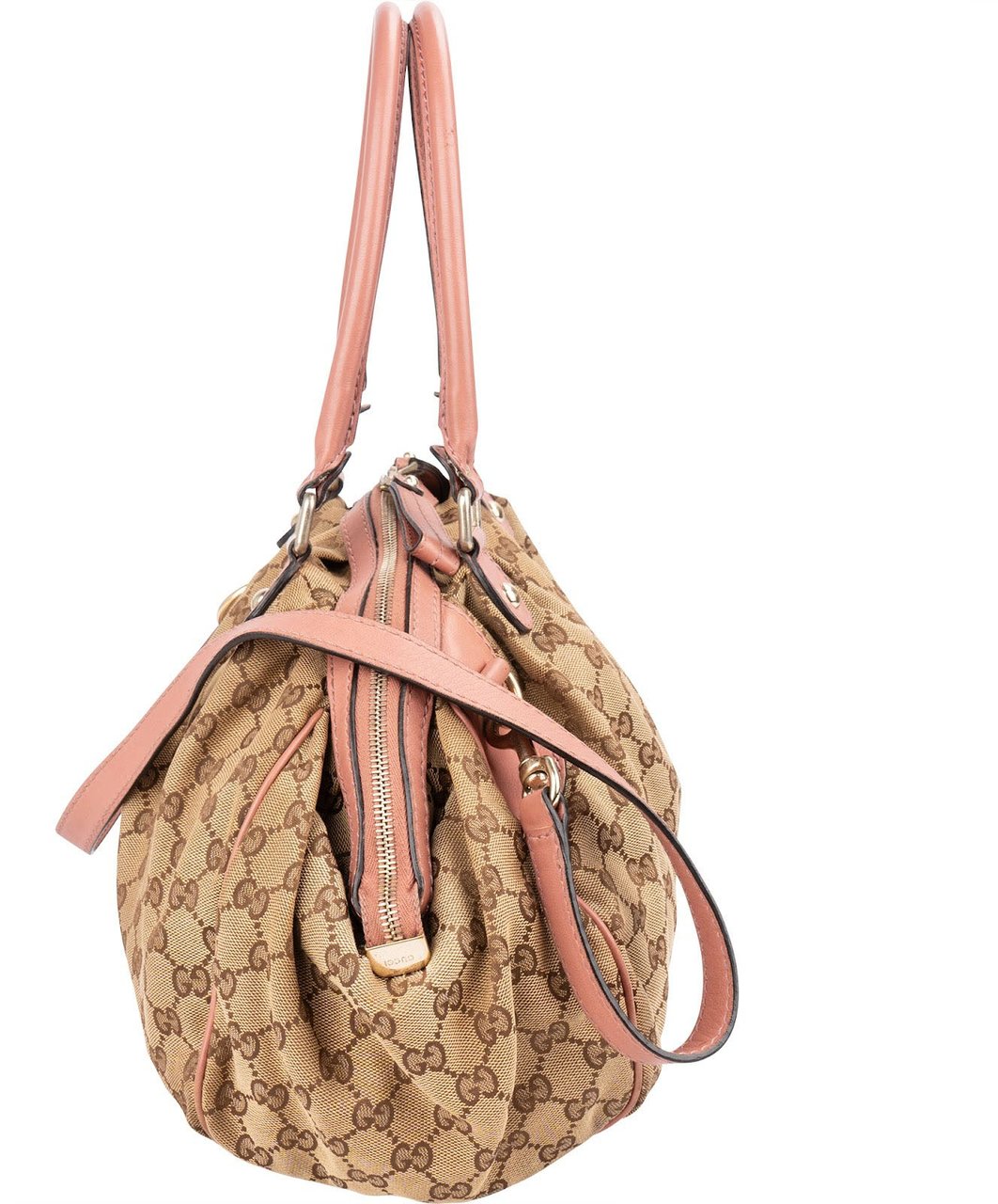 Gucci Monogram GG Canvas Pink Leather Sukey Shoulder Bag Beige