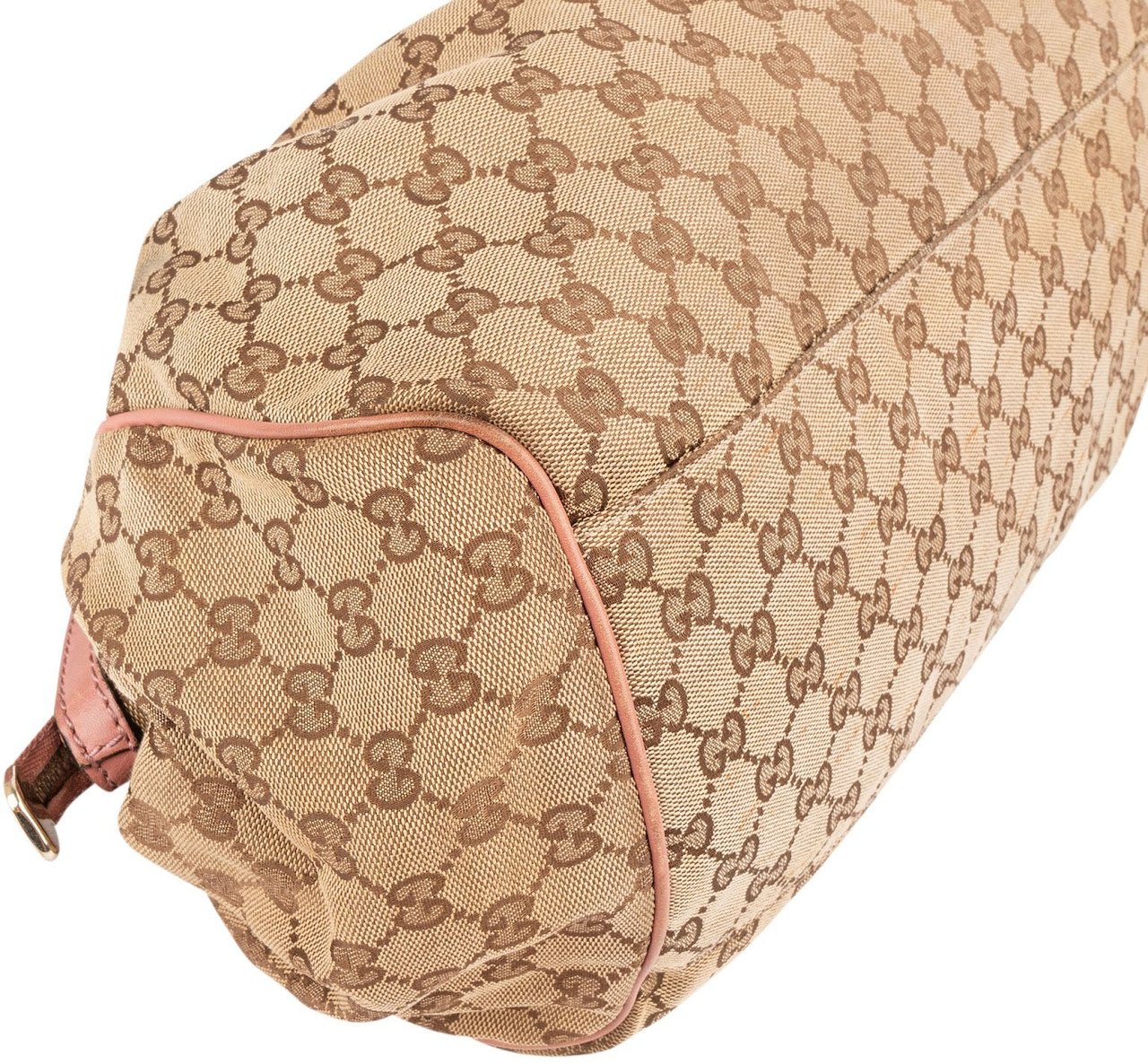 Gucci Monogram GG Canvas Pink Leather Sukey Shoulder Bag Beige