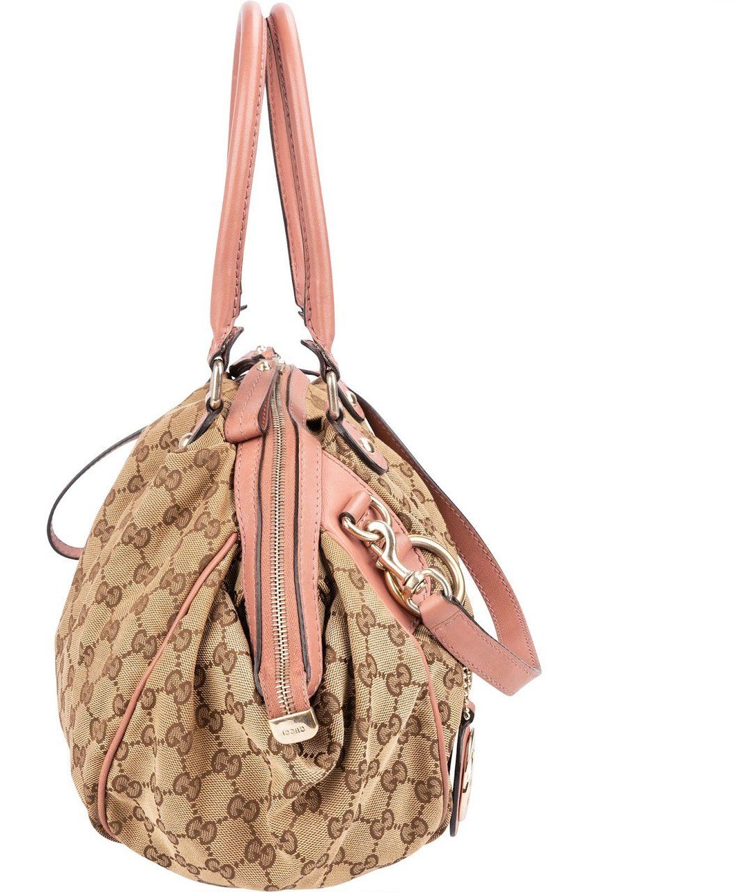 Gucci Monogram GG Canvas Pink Leather Sukey Shoulder Bag Beige