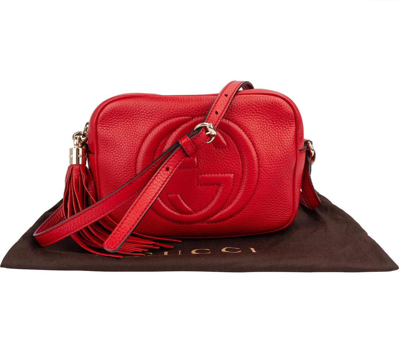 Gucci Red Grained leather GG Soho Disco Crossbody Bag Rood