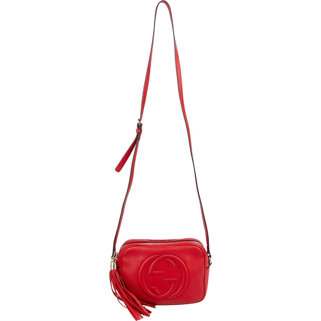 Gucci Red Grained leather GG Soho Disco Crossbody Bag Rood