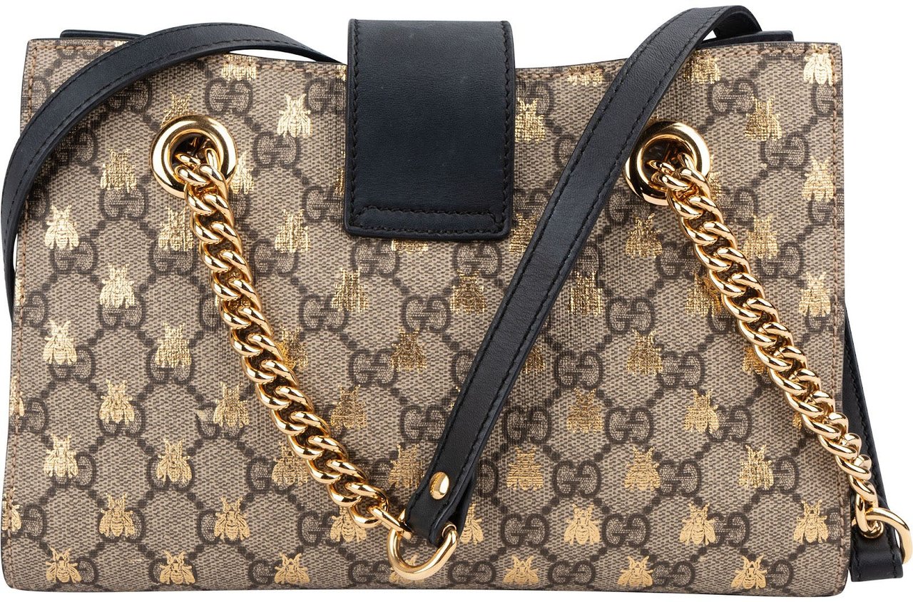 Gucci Monogram GG Supreme Canvas Padlock Bees Print Shoulder Bag Divers