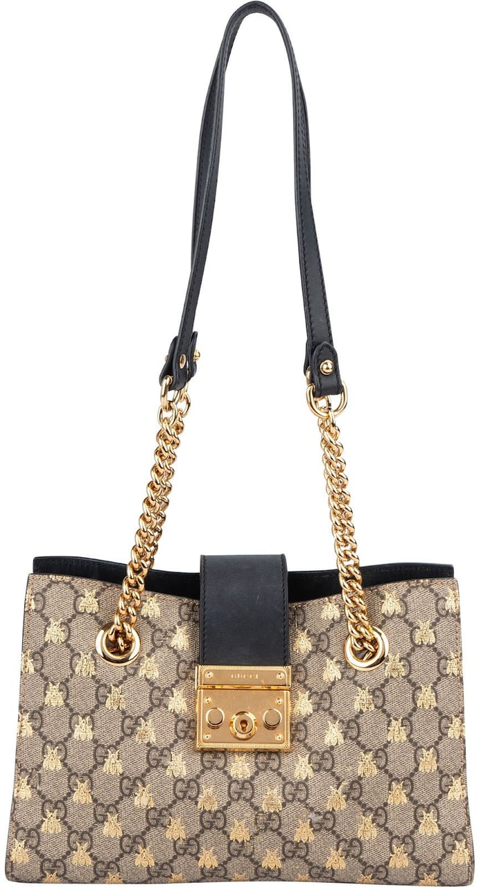 Gucci Monogram GG Supreme Canvas Padlock Bees Print Shoulder Bag Divers