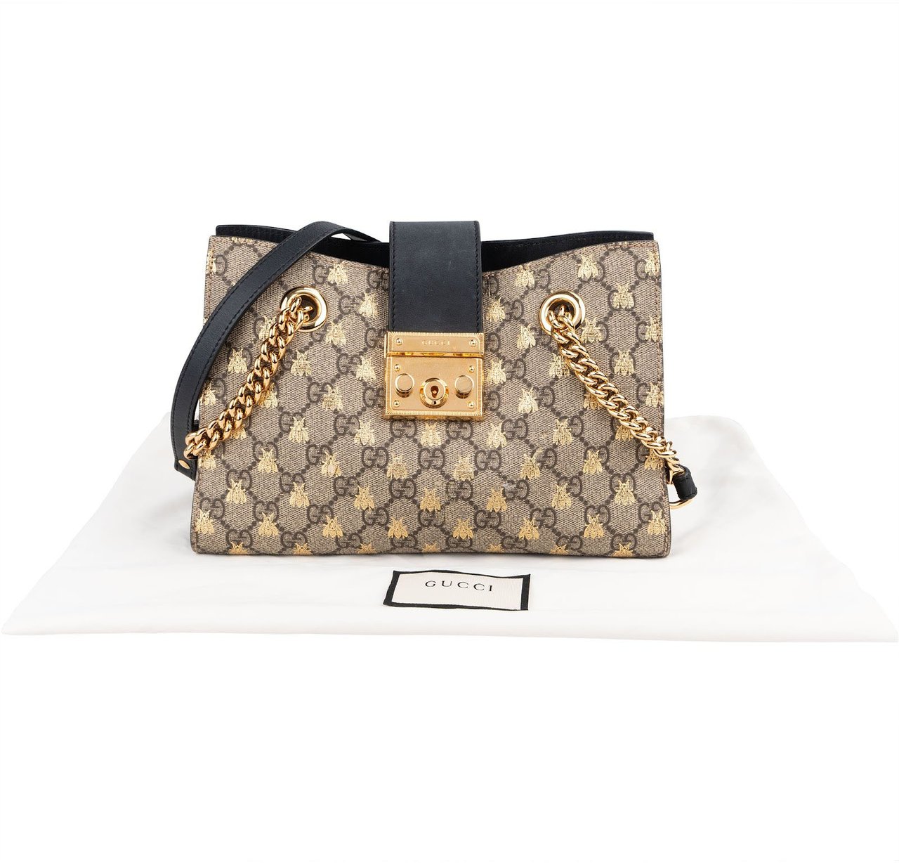 Gucci Monogram GG Supreme Canvas Padlock Bees Print Shoulder Bag Divers