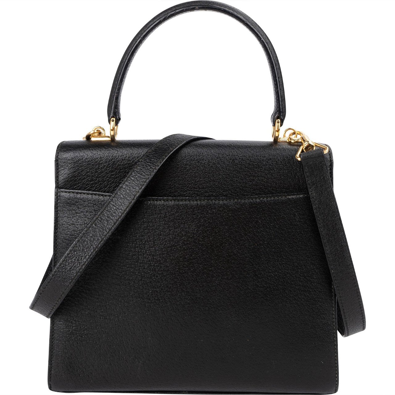 Gucci Black Grained Leather Padlock Top Handle Handbag Zwart