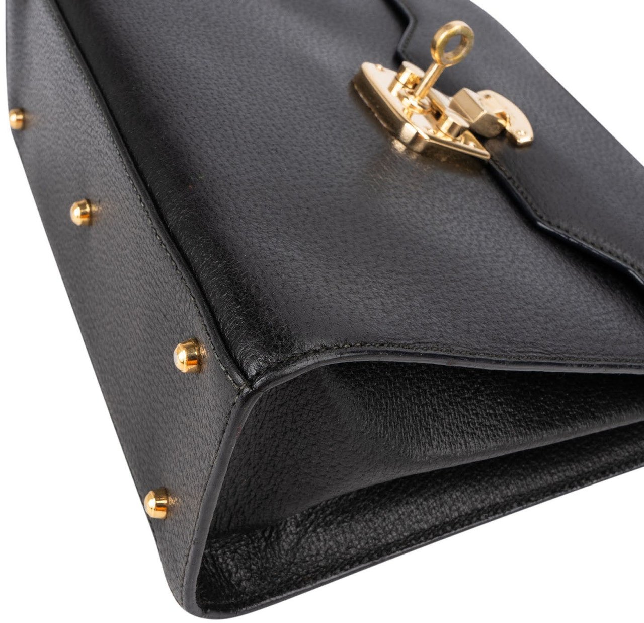 Gucci Black Grained Leather Padlock Top Handle Handbag Zwart
