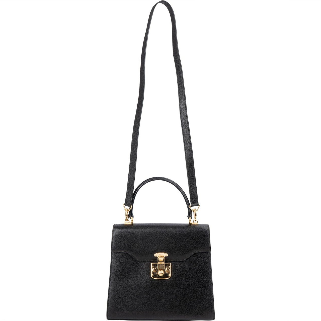 Gucci Black Grained Leather Padlock Top Handle Handbag Zwart