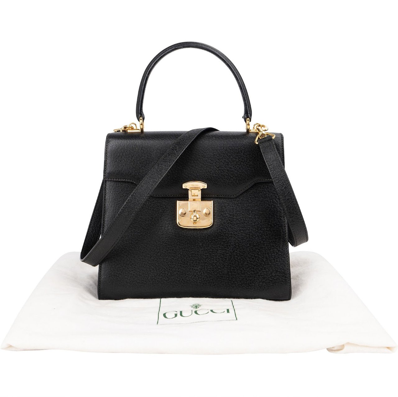 Gucci Black Grained Leather Padlock Top Handle Handbag Zwart