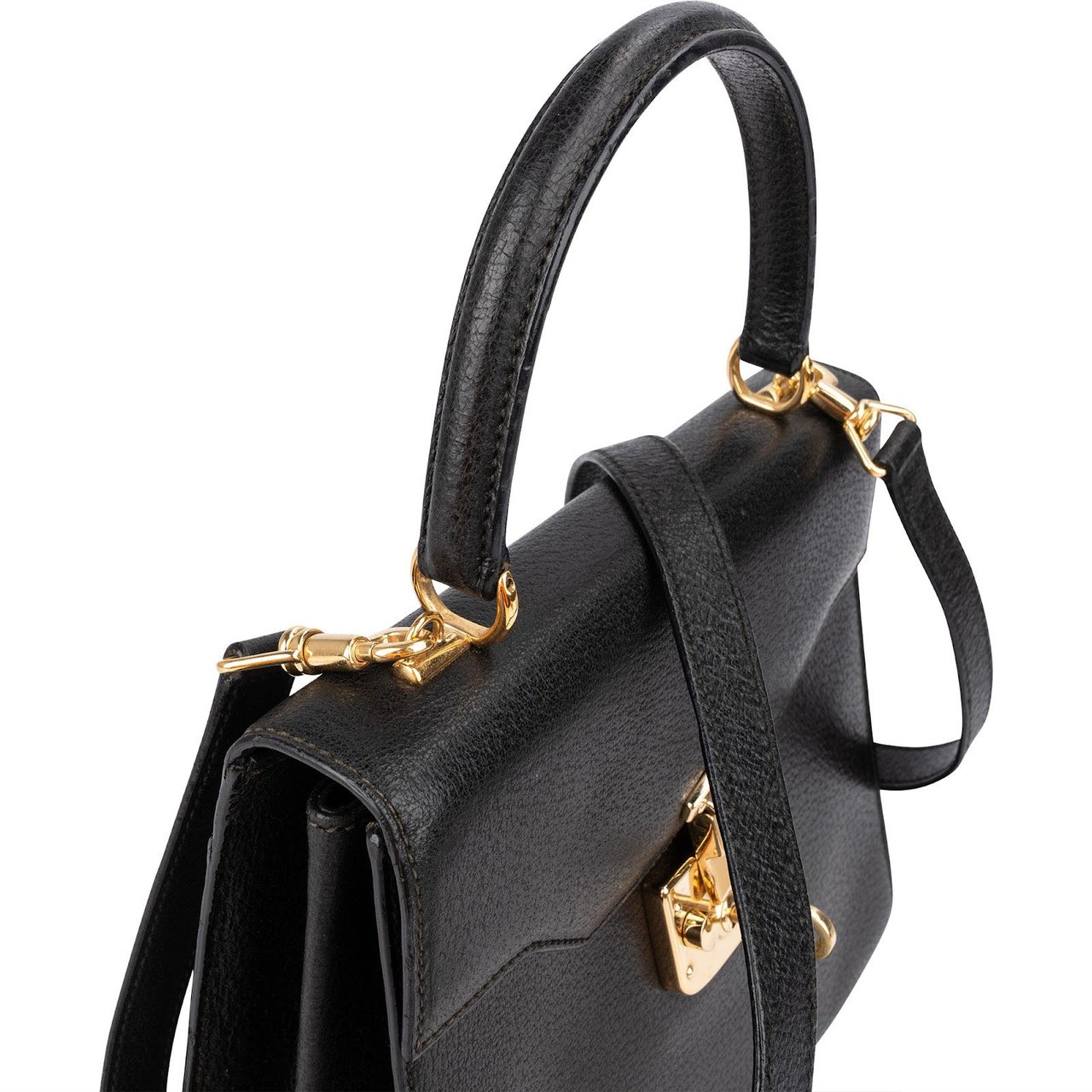 Gucci Black Grained Leather Padlock Top Handle Handbag Zwart