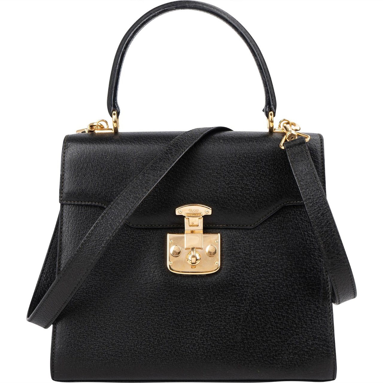 Gucci Black Grained Leather Padlock Top Handle Handbag Zwart