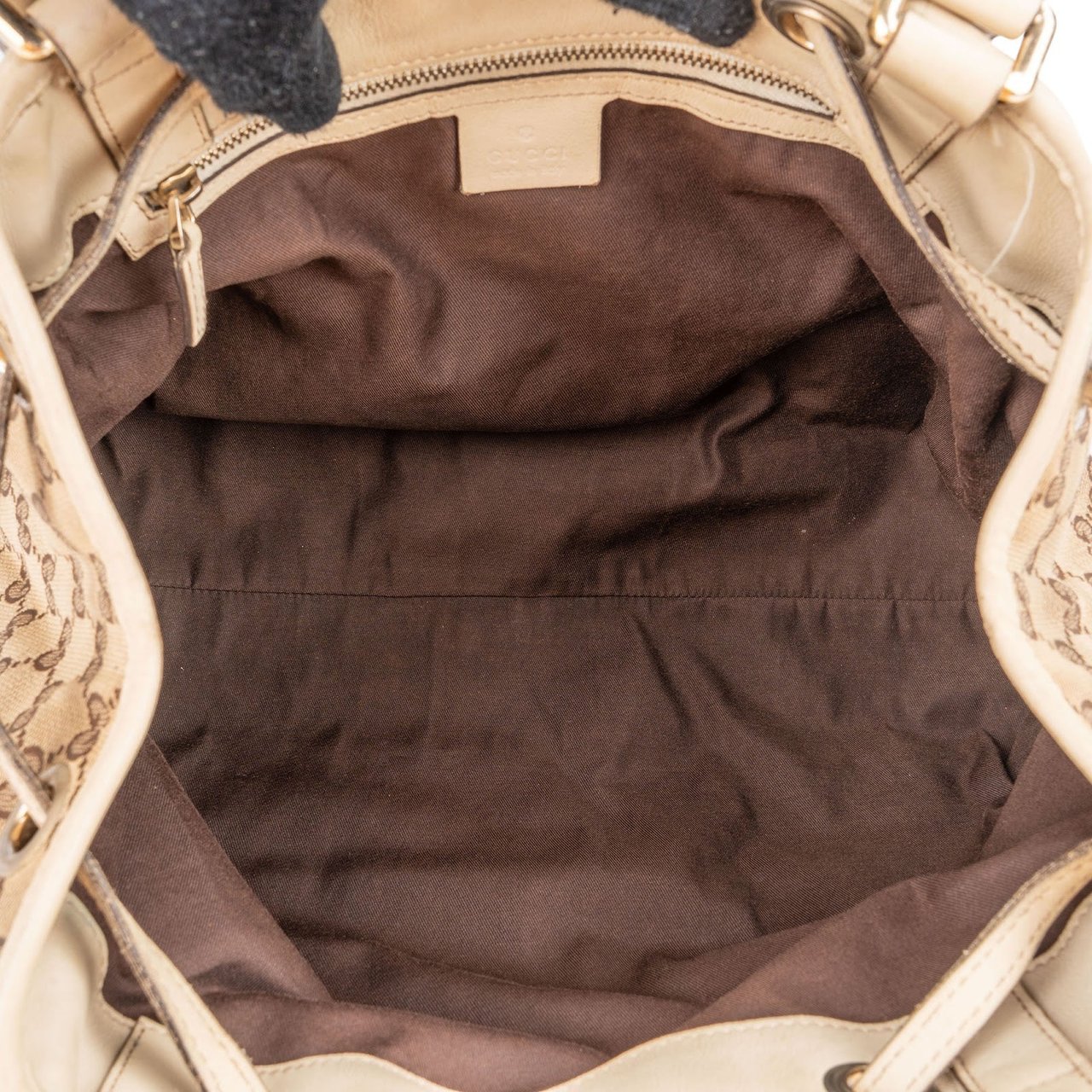Gucci Monogram GG Canvas Bamboo Tassel Tote Shoulder Bag Beige