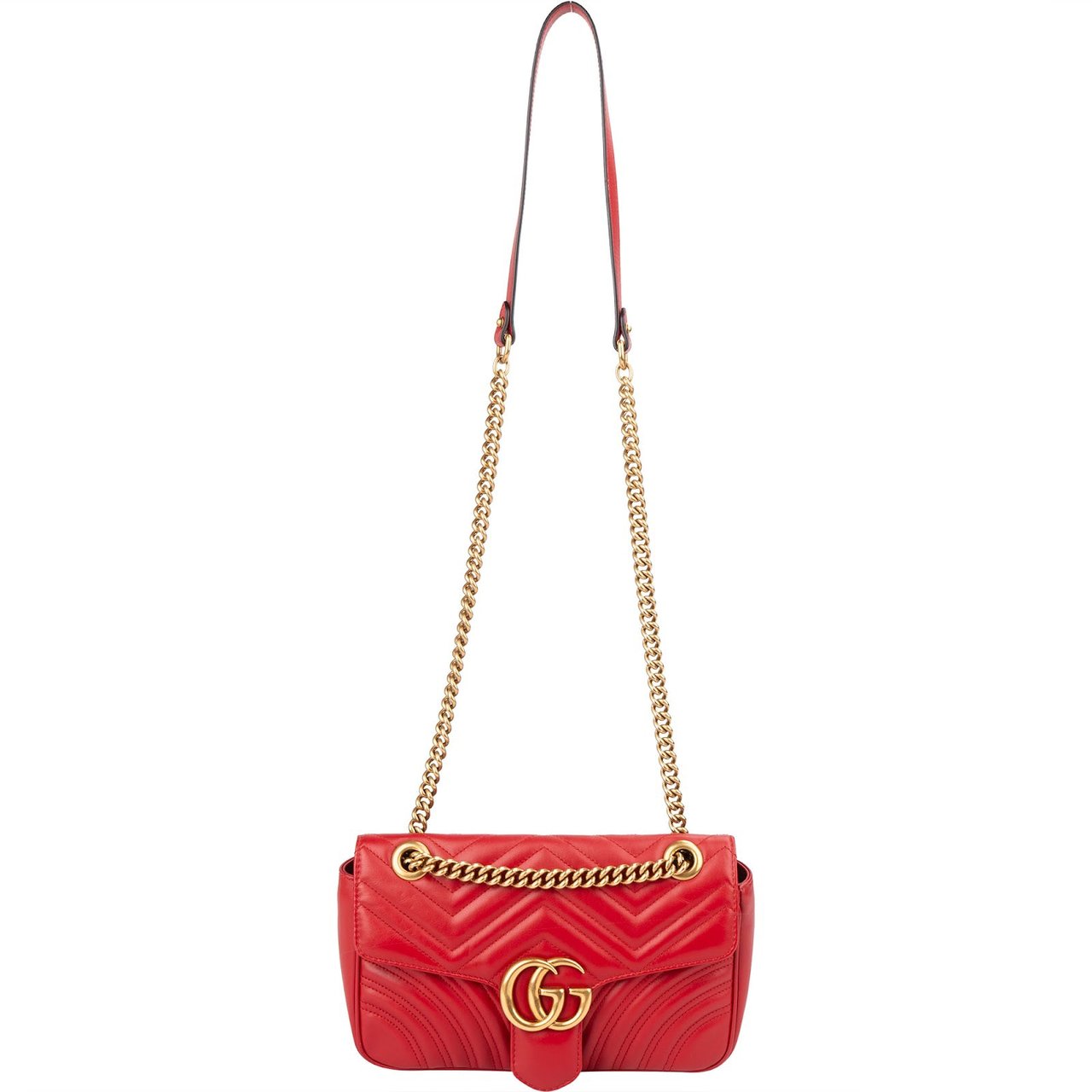 Gucci Chevron Matelassé Leather GG Marmont Medium Shoulder Crossbody Bag Rood