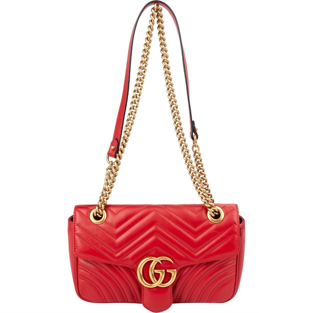 Gucci Chevron Matelassé Leather GG Marmont Medium Shoulder Crossbody Bag Rood