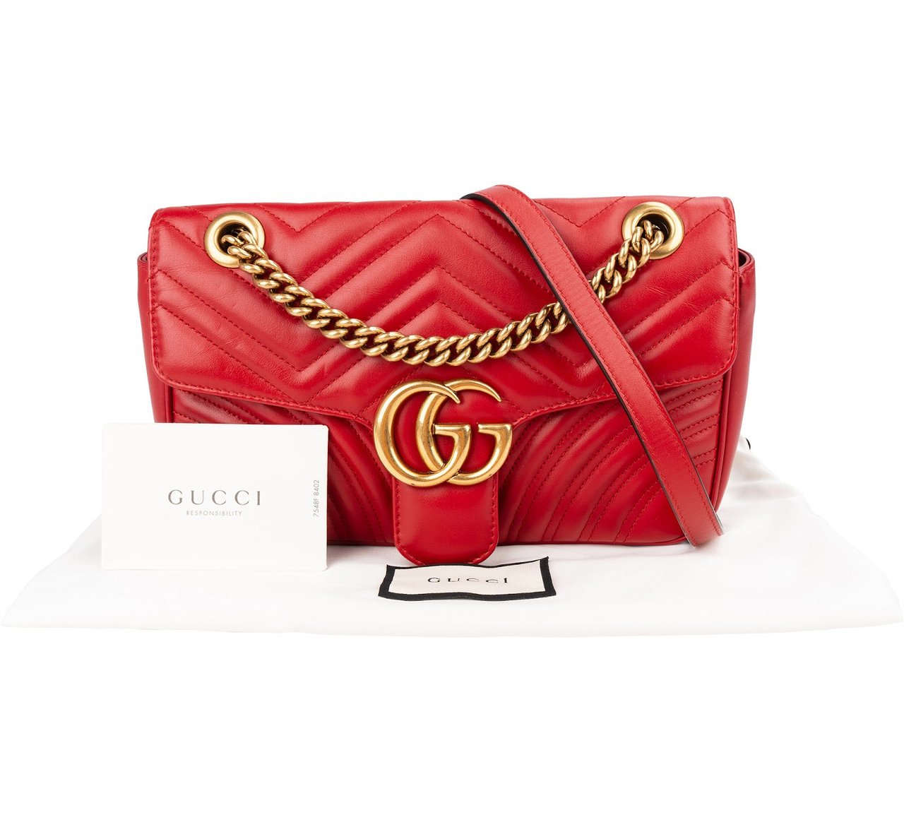 Gucci Chevron Matelassé Leather GG Marmont Medium Shoulder Crossbody Bag Rood