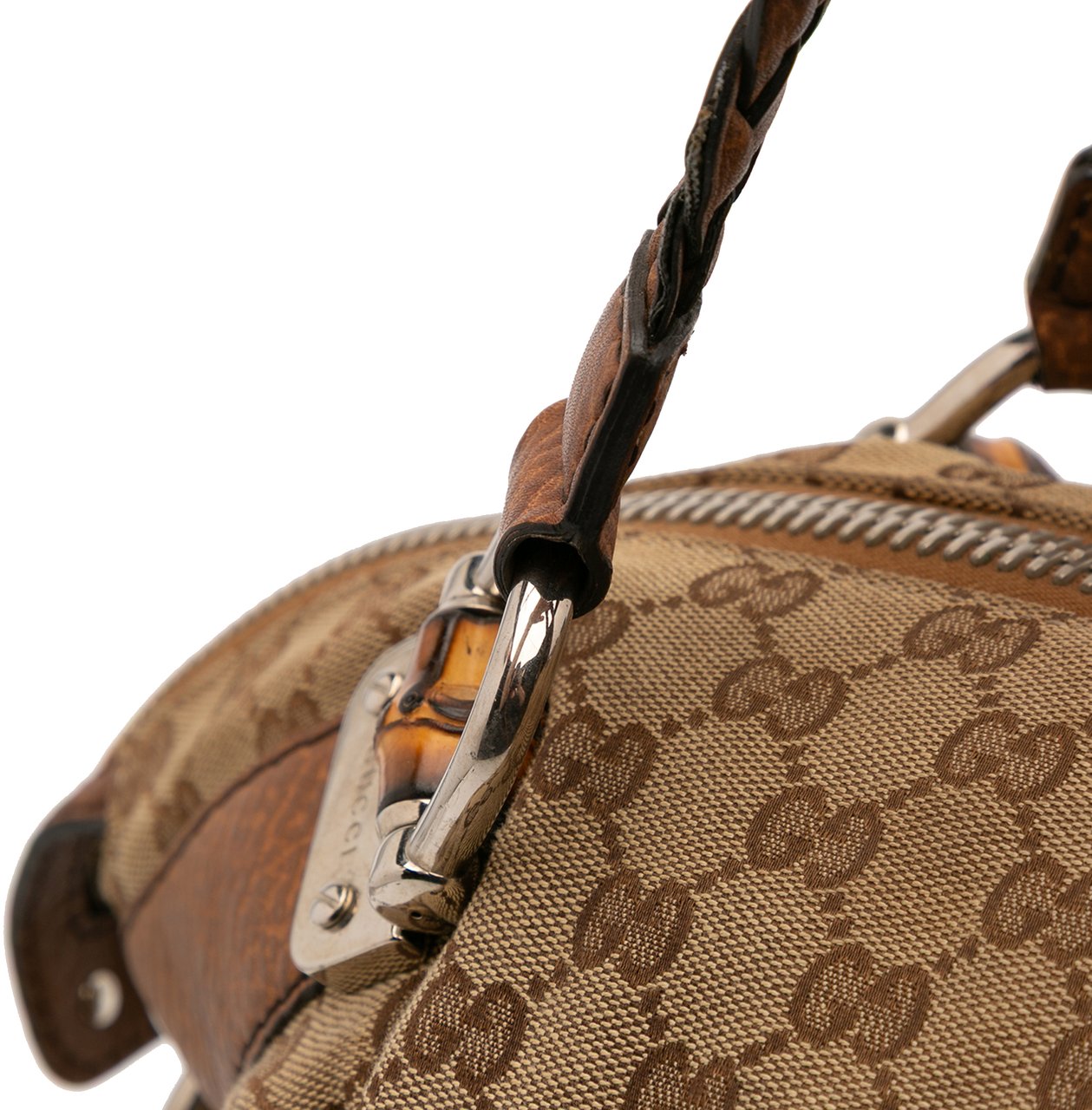 Gucci Large GG Canvas Bamboo Bar Tote Bruin