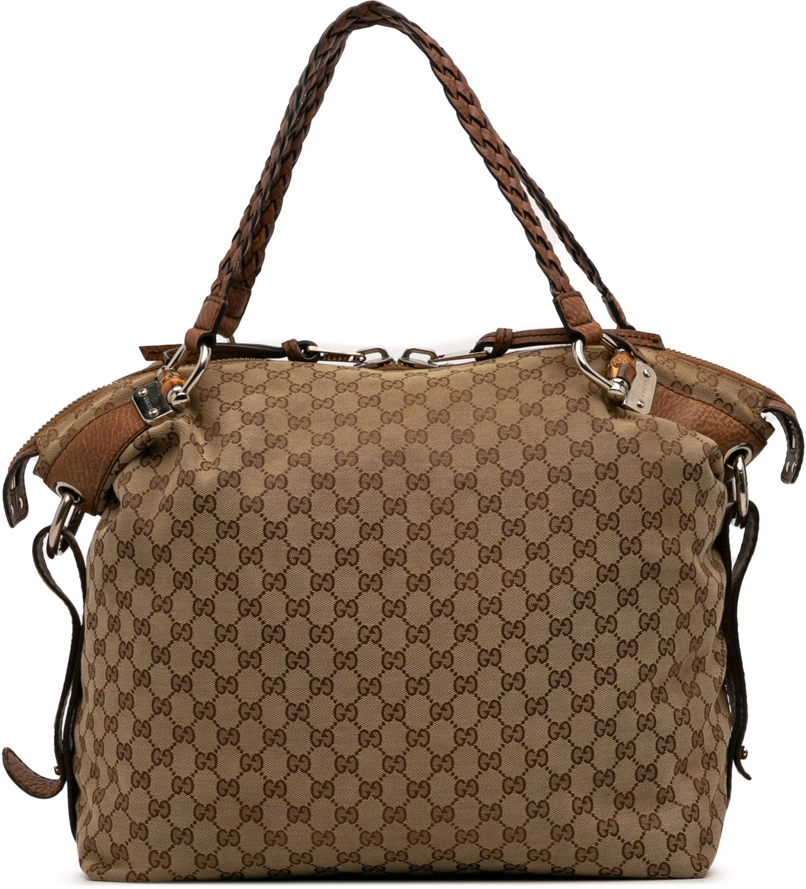 Gucci Large GG Canvas Bamboo Bar Tote Bruin