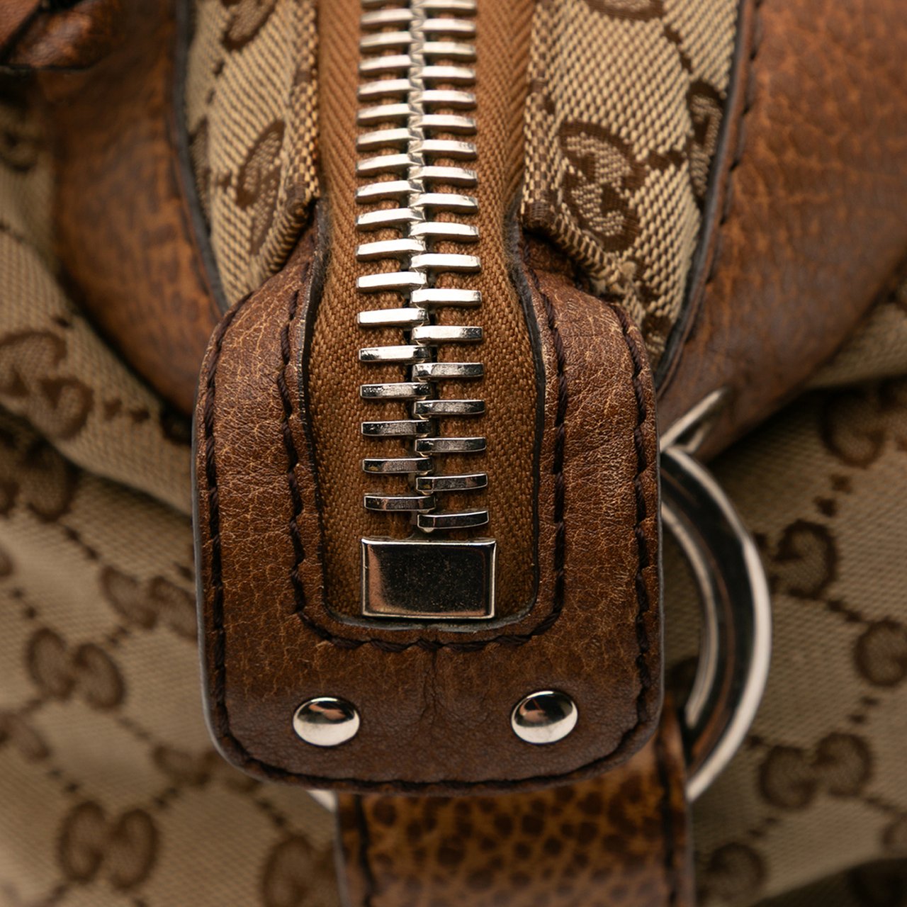 Gucci Large GG Canvas Bamboo Bar Tote Bruin