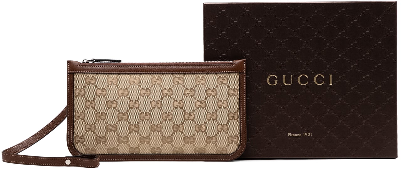 Gucci GG Canvas Wristlet Pouch Bruin