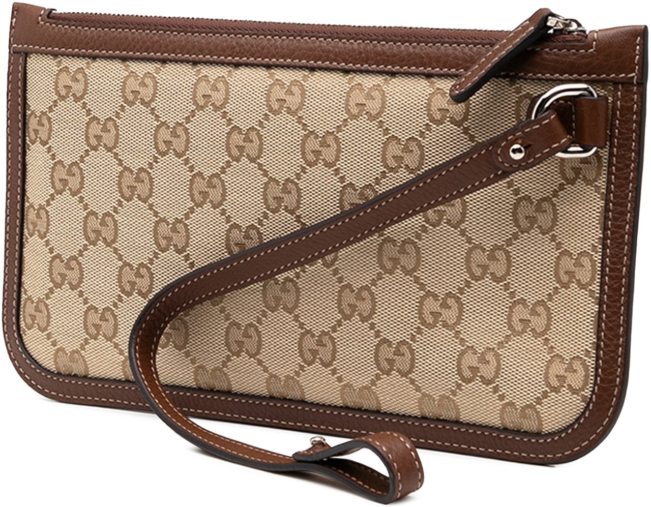 Gucci GG Canvas Wristlet Pouch Bruin