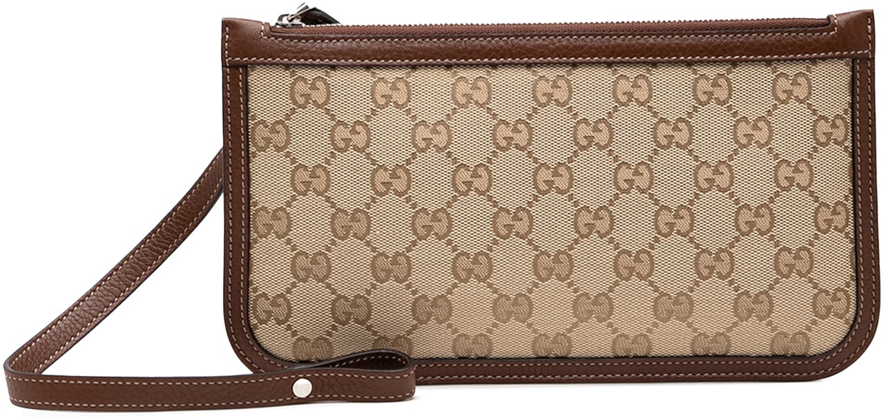 Gucci GG Canvas Wristlet Pouch Bruin