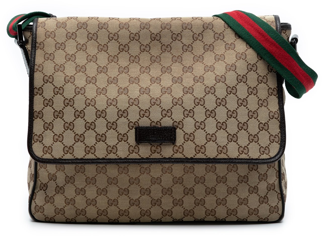 Gucci GG Canvas Web Flap Messenger Bag Bruin