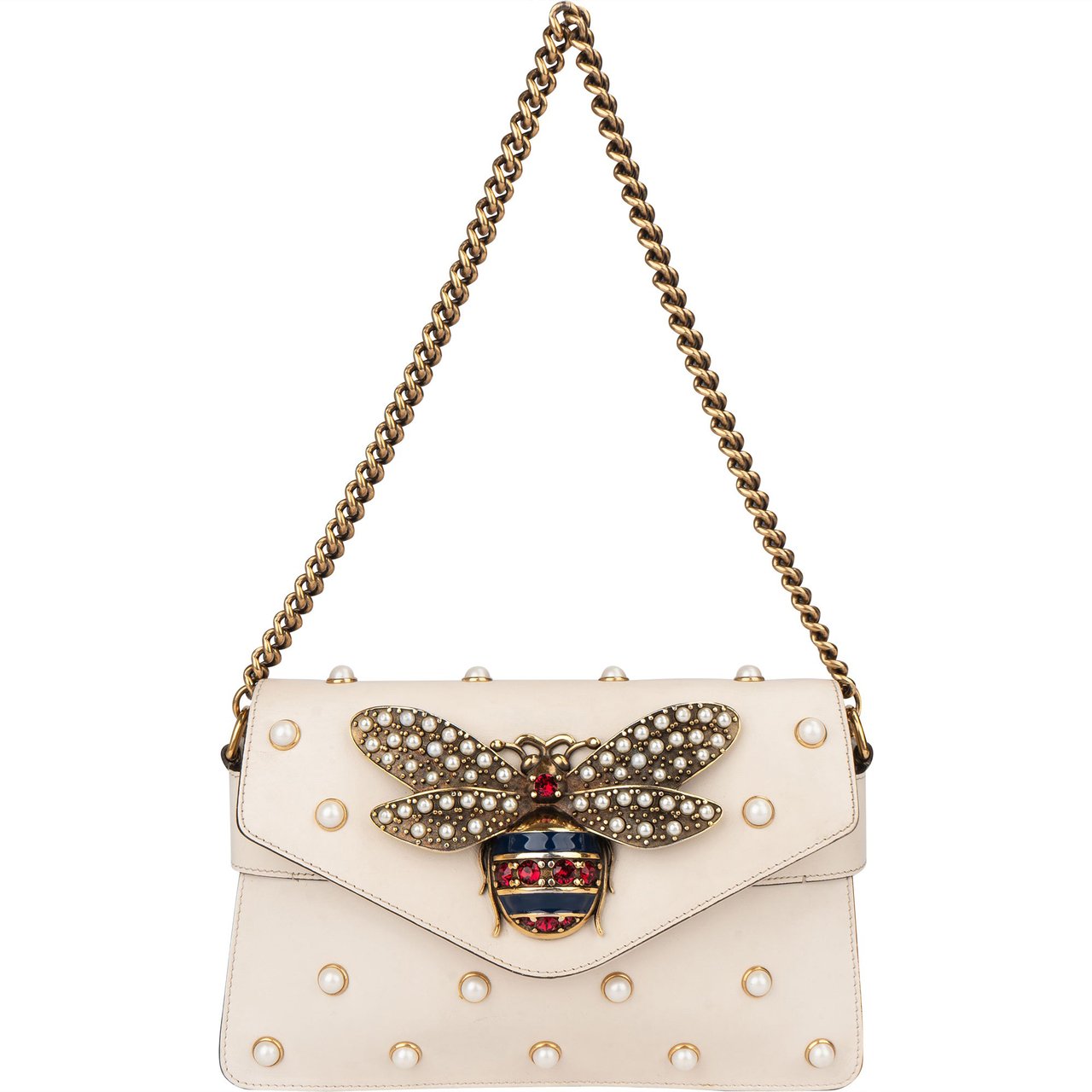 Gucci Gucci White Leather Queen Margaret Bee Crossbody Bag Wit
