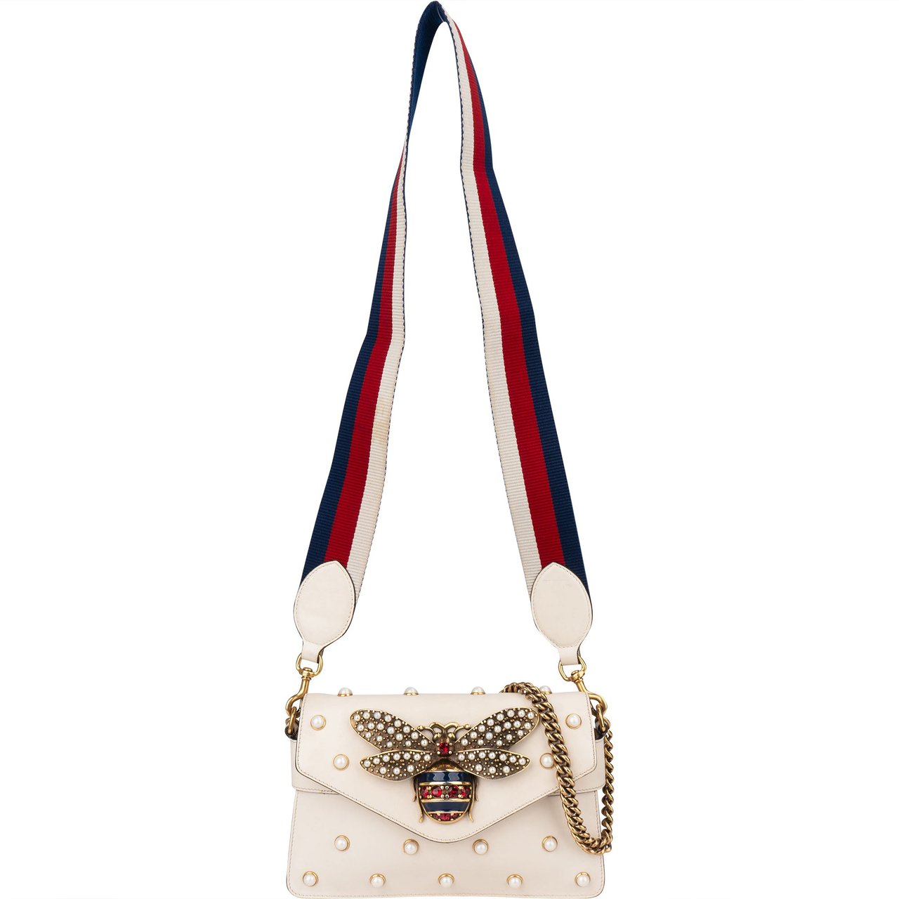Gucci Gucci White Leather Queen Margaret Bee Crossbody Bag Wit