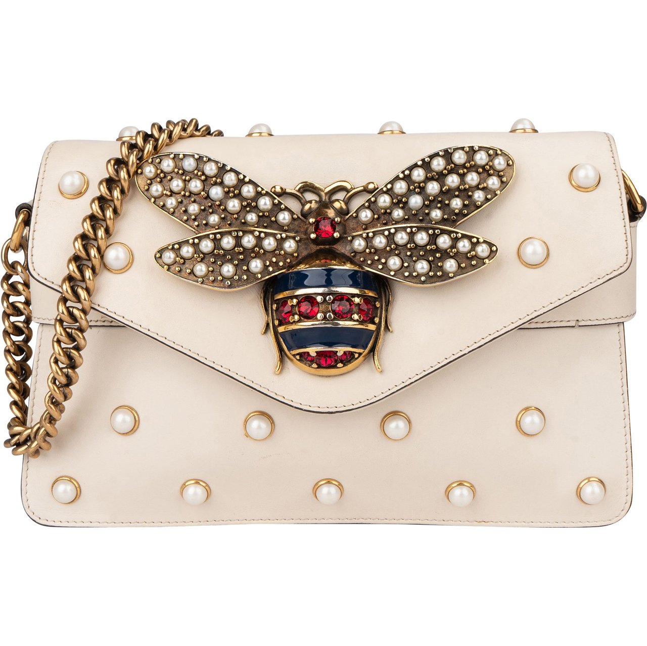Gucci Gucci White Leather Queen Margaret Bee Crossbody Bag Wit