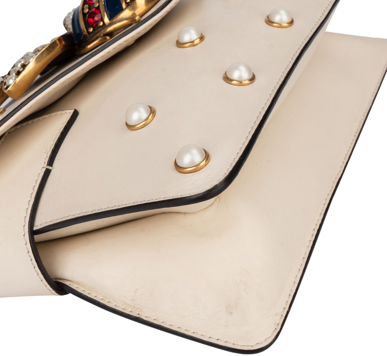 Gucci Gucci White Leather Queen Margaret Bee Crossbody Bag Wit