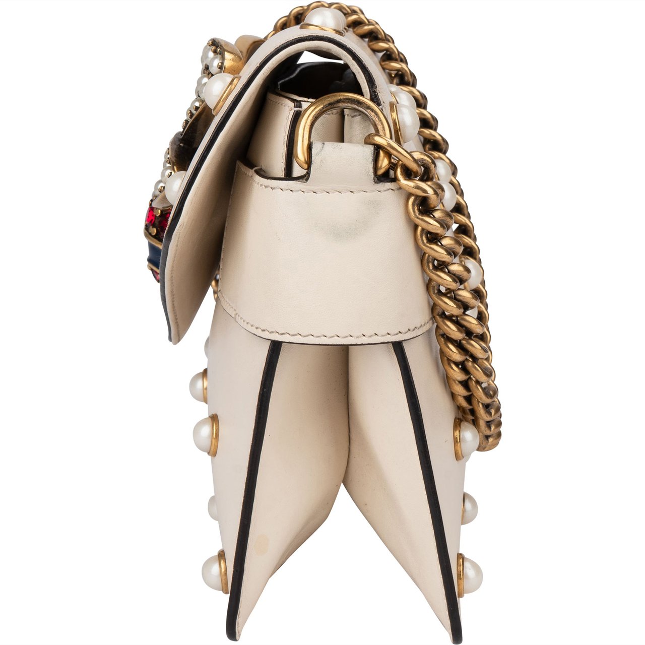 Gucci Gucci White Leather Queen Margaret Bee Crossbody Bag Wit