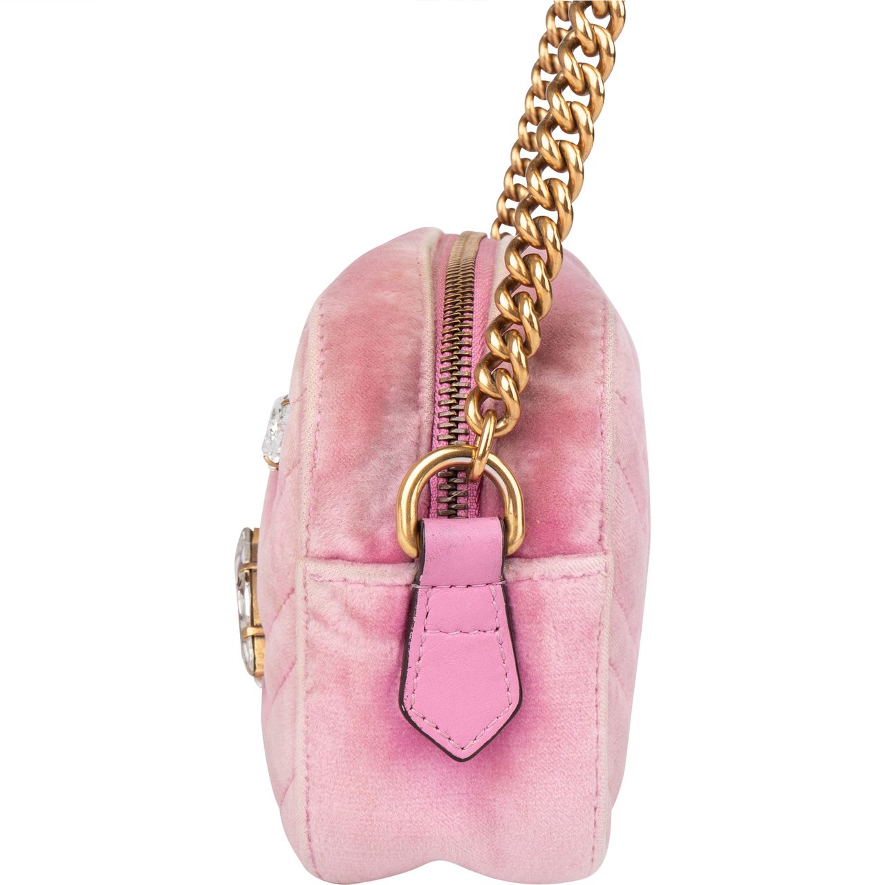 Gucci Gucci Pink Satin Crystal Marmont Crossbody Bag Roze