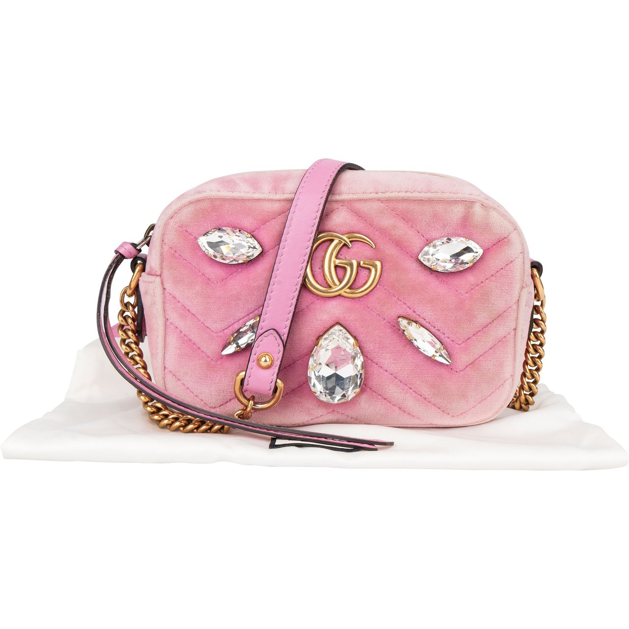 Gucci Gucci Pink Satin Crystal Marmont Crossbody Bag Roze