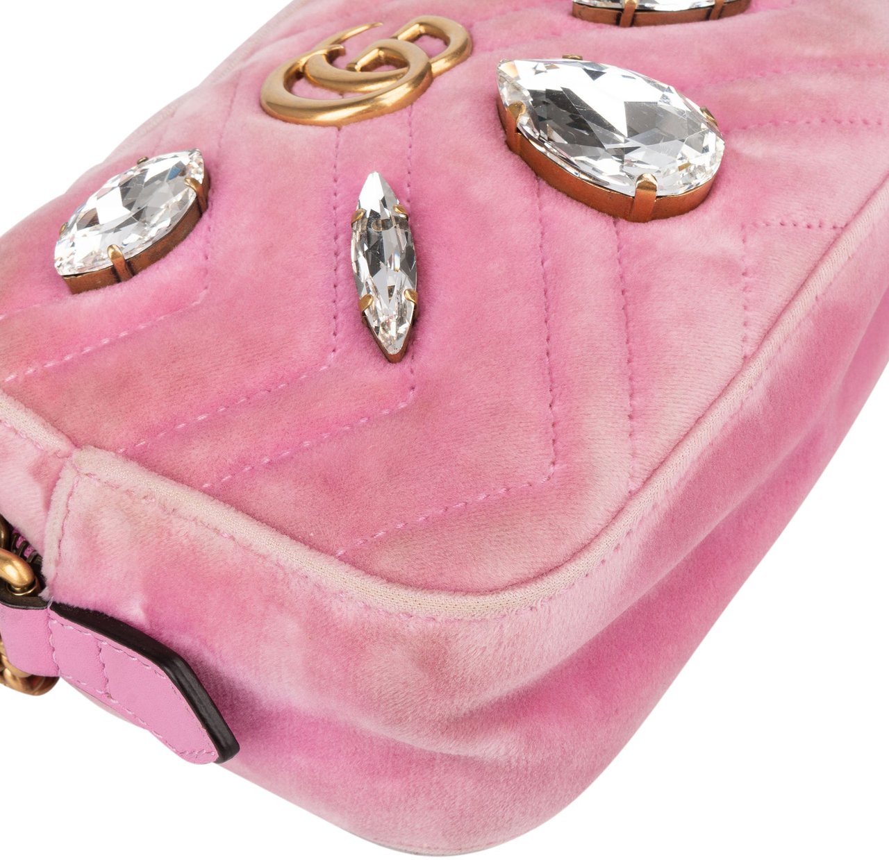 Gucci Gucci Pink Satin Crystal Marmont Crossbody Bag Roze