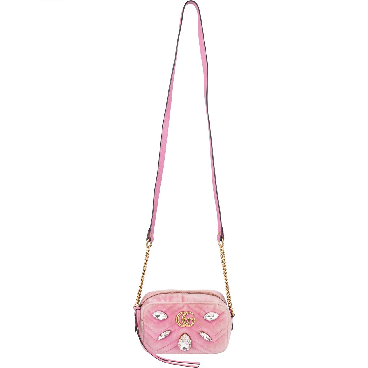Gucci Gucci Pink Satin Crystal Marmont Crossbody Bag Roze
