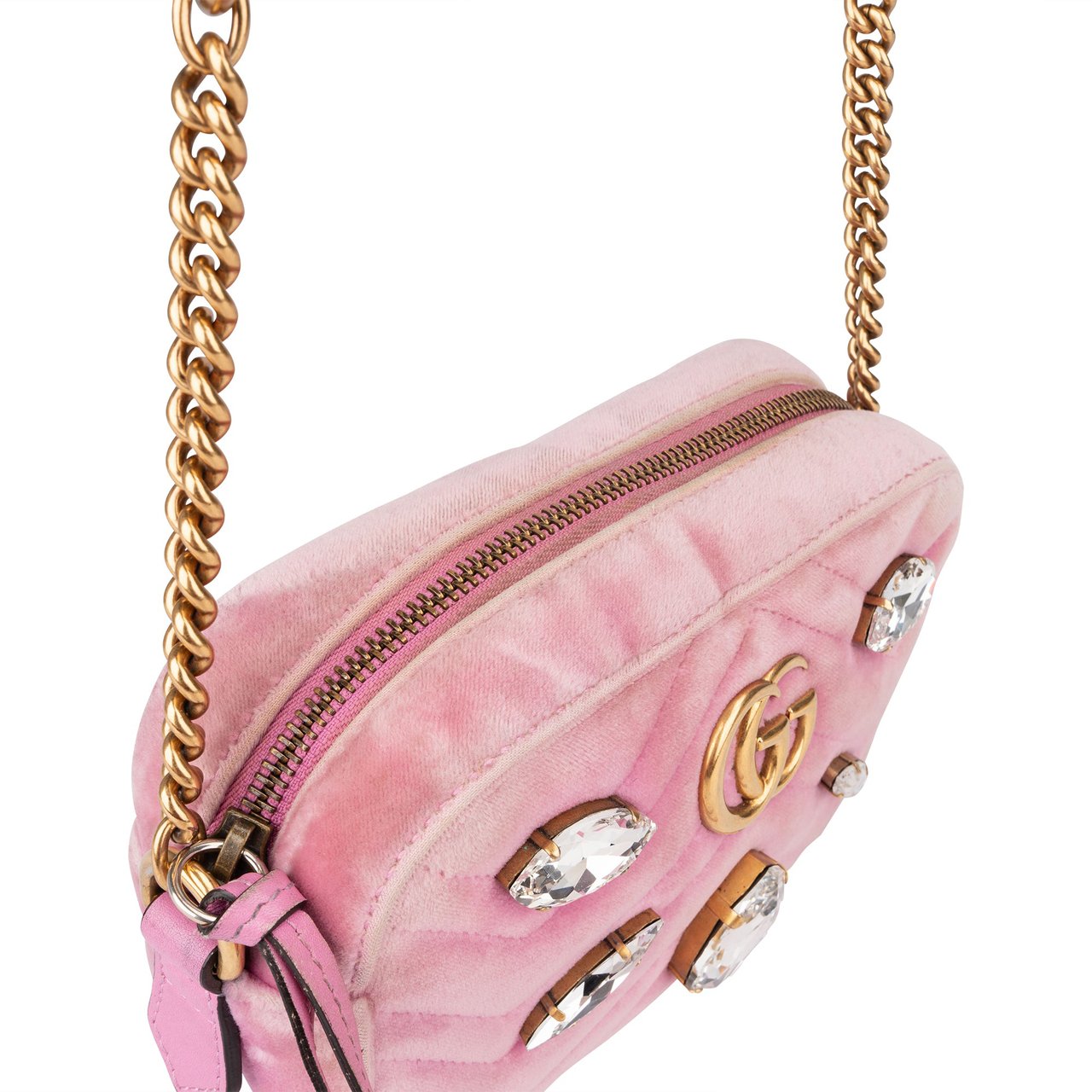 Gucci Gucci Pink Satin Crystal Marmont Crossbody Bag Roze